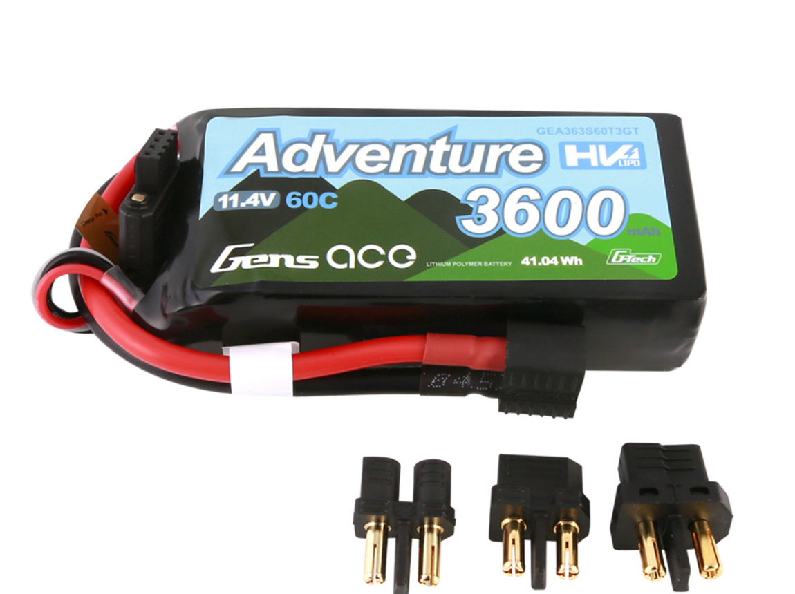 Gens Ace 3600mAh 3S 60C 11.4V Adventure High Voltage G-tech Lipo Battery with Deans and XT60 adapter