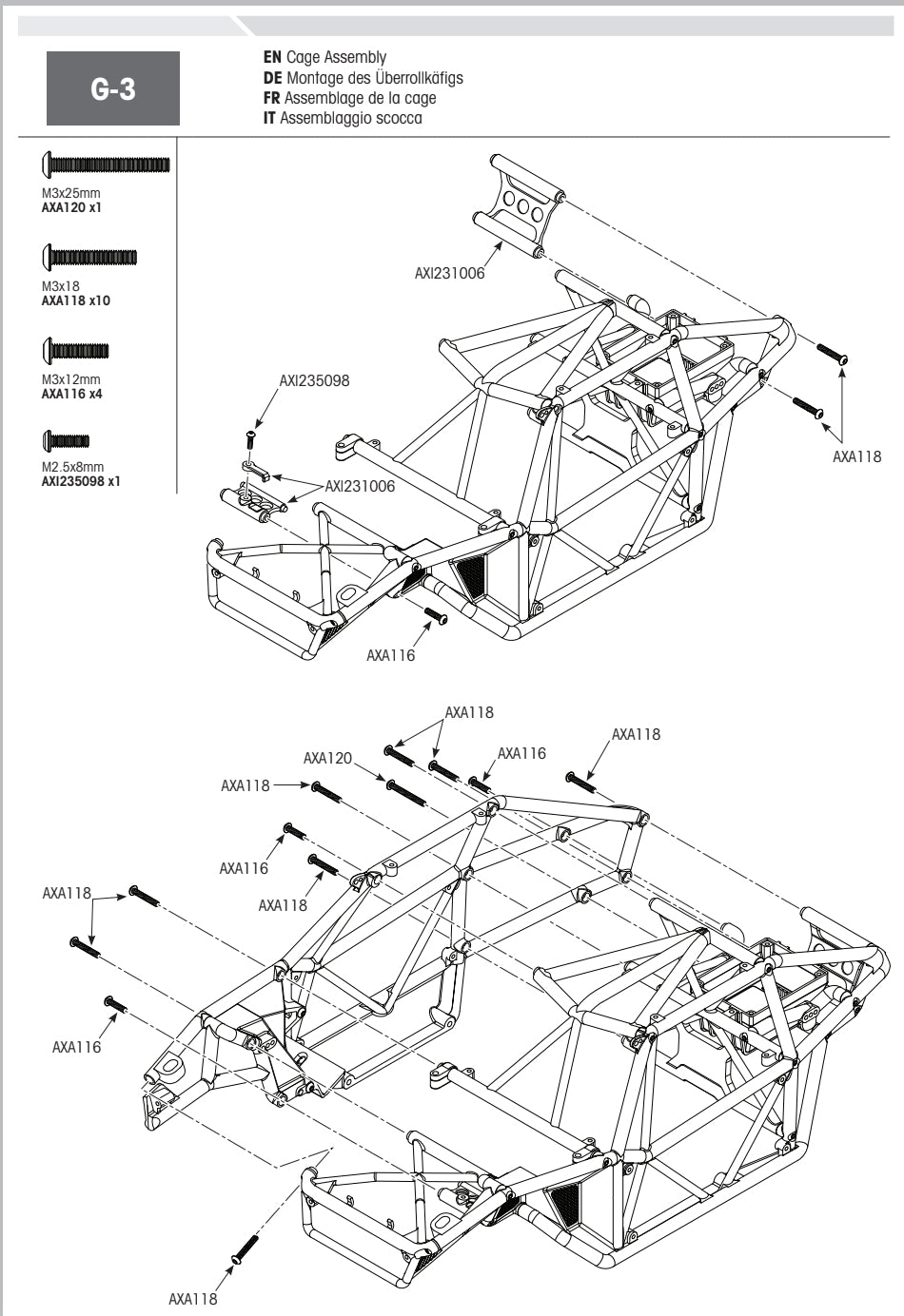 Axial Capra stock plastic cage, panels, decals and light bar